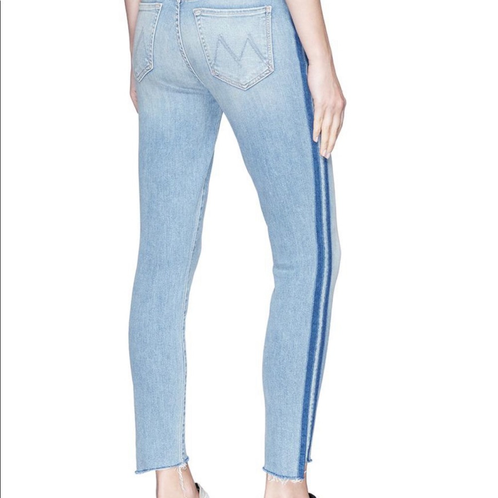 MOTHER stunner zip ankle step fray with stripe!